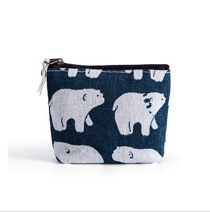 Cute Polar Bear Print Canvas Coin Purse for Women, Stylish Everyday Key and Card Holder with Zipper Closure