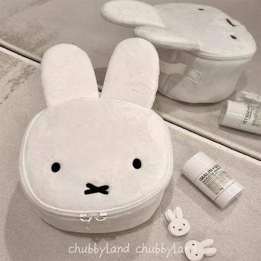 Cute Rabbit Makeup Bag with Soft Plush Design, Portable Cosmetic Organizer for Daily Use