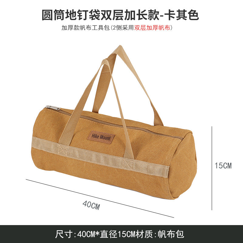 Outdoor Camping Tool Bag Cylinder Shape Portable Storage Organizer for Tent Pegs Rope Hammer Gear
