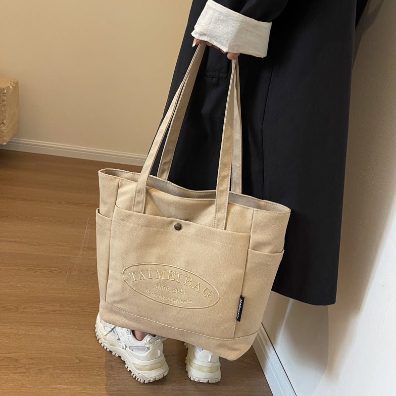 2025 New Fashion Canvas Tote Bag for Women, Large Capacity Casual Shoulder Bag with Letter Logo, Perfect for Daily Commute and College