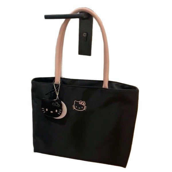 Women's Shoulder Bag Tote Bag Hello Kitty Embroidered Tote Bag Large Capacity Commuter Shoulder Handbag Computer Bag