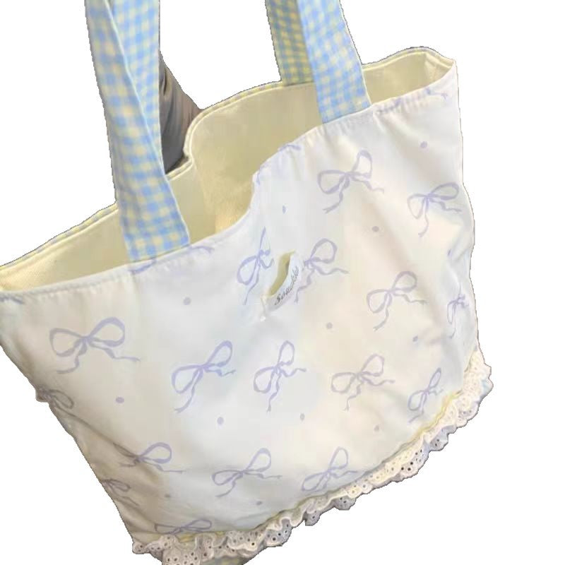 2025 New Elegant Bowknot Lace Tote Bag for Women, Casual Summer Fashion with Charming Details and Practical Inner Pockets