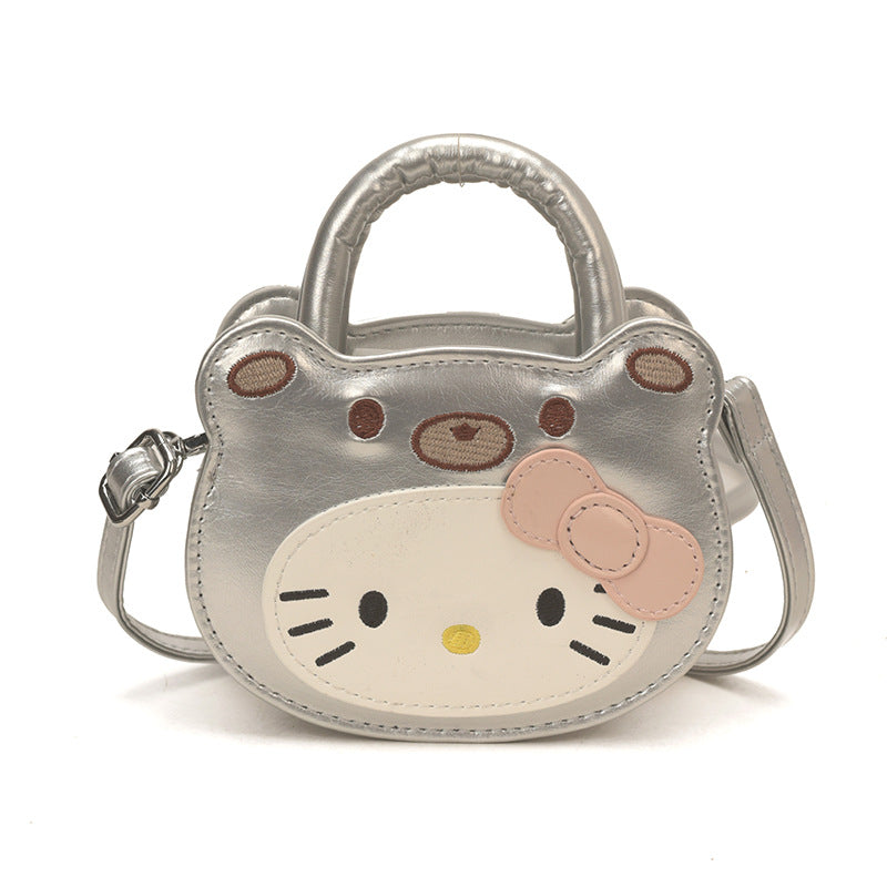 Cute Kitty Face Mini Handbag 2026 New Korean Style Denim Crossbody Bag for Kids and Parents Daily Use