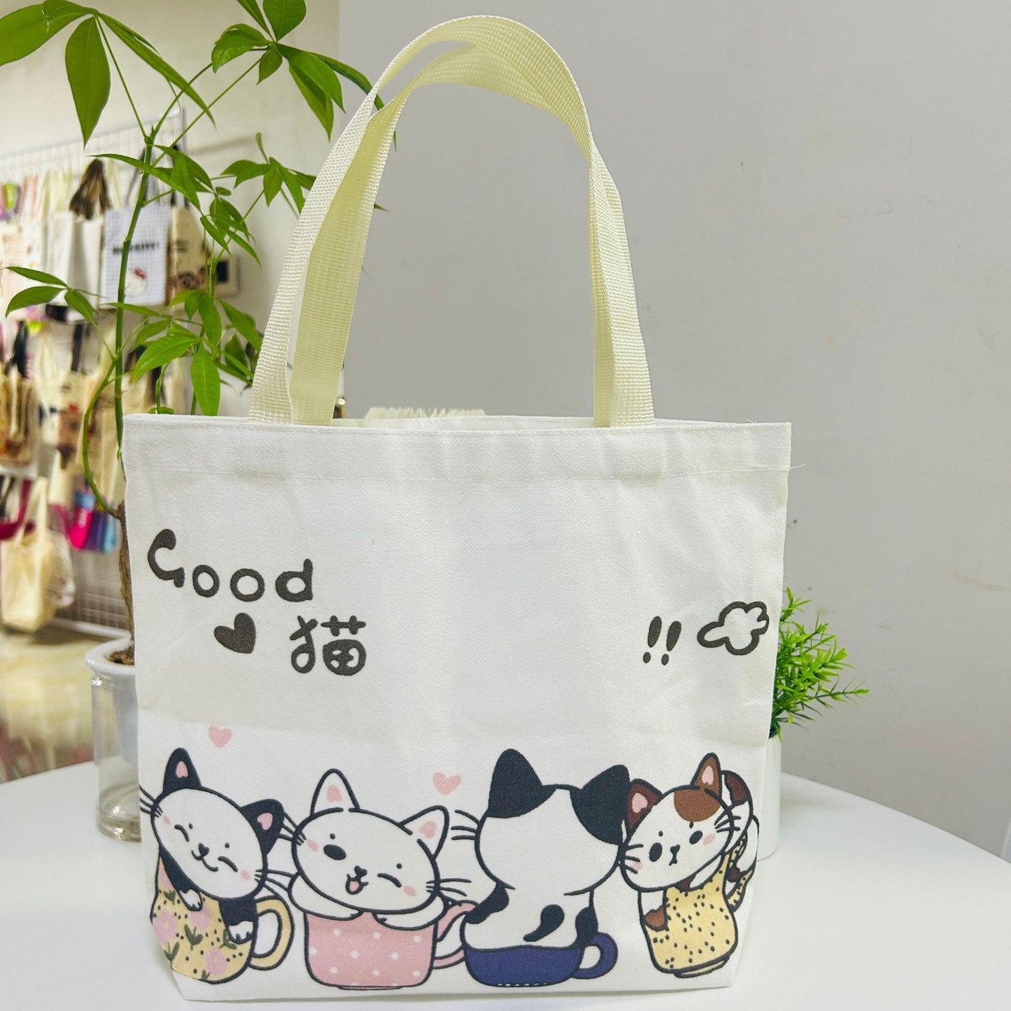 Striped Canvas Tote Bag with Custom Embroidery for Daily Use and Commuting