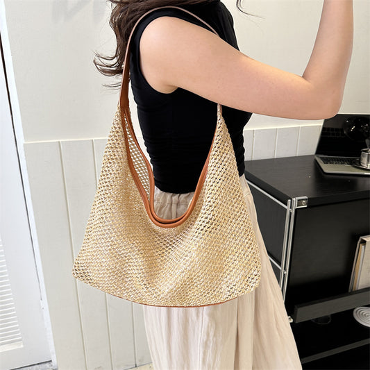 Straw Tote Bag Women's Large Capacity Fashion Casual Summer Korean Weaving Shoulder Underarm Bag