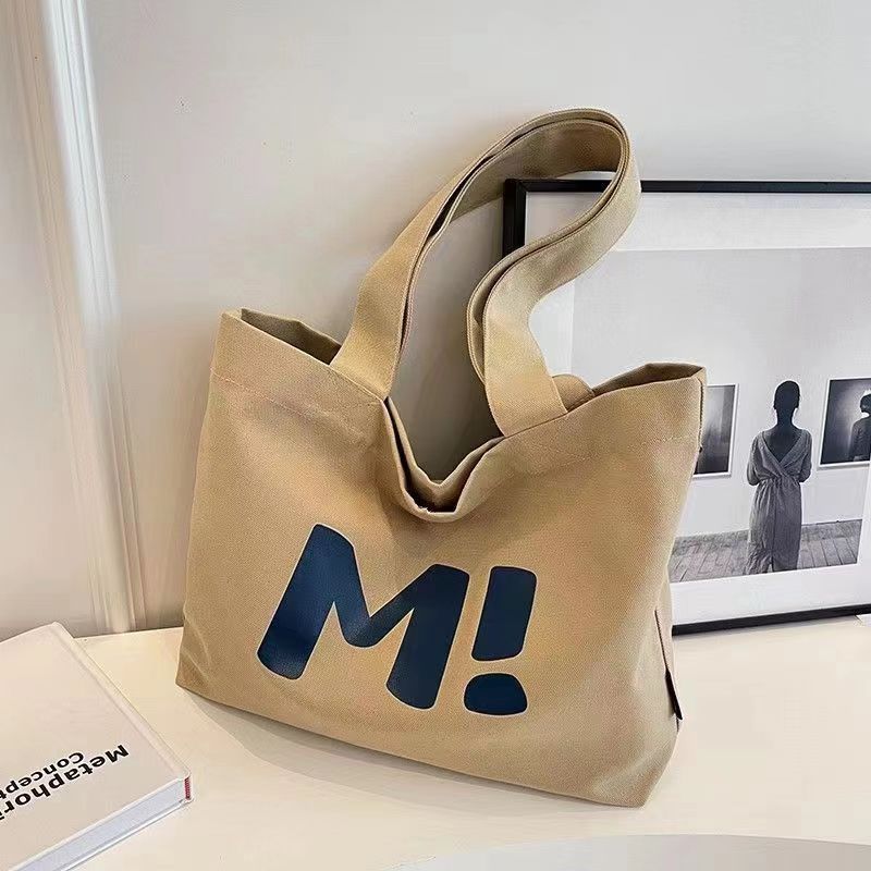 Minimalist Canvas Tote Bag for Women with Large Capacity and Fashionable Print, Perfect for Daily Commute and School