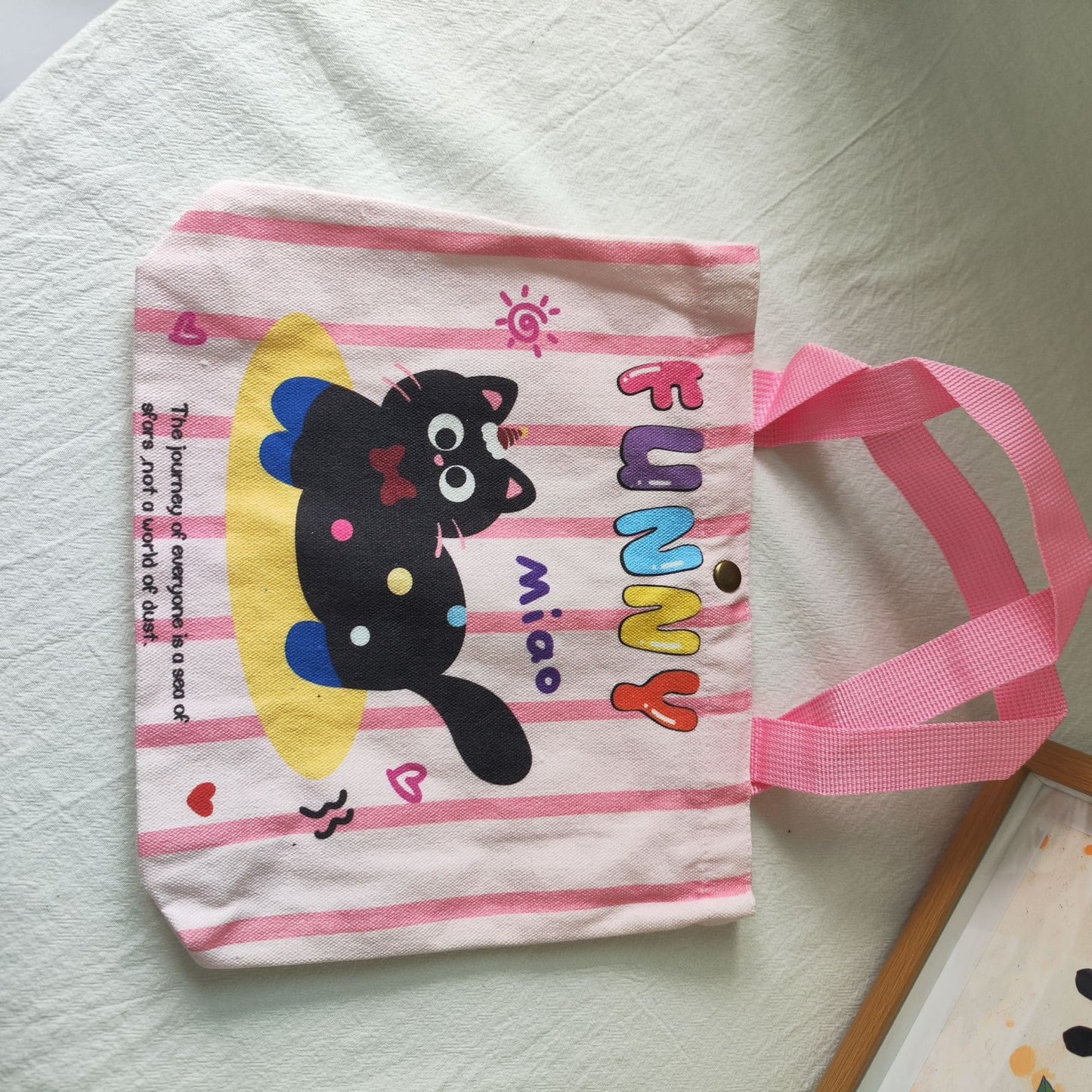 Striped Canvas Tote Bag with Custom Embroidery for Daily Use and Commuting