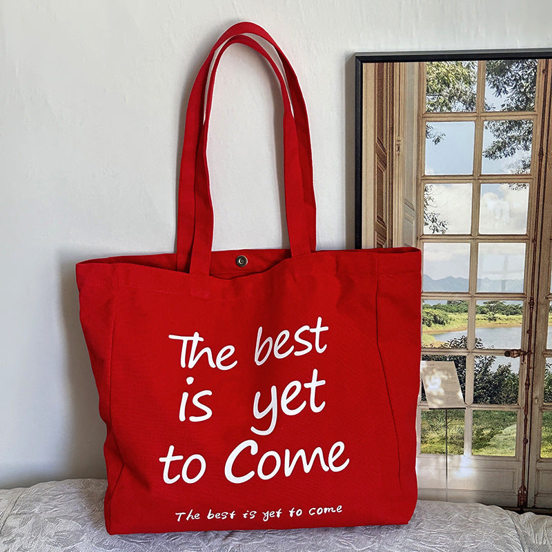 Korean Style Canvas Tote Bag for Women Large Capacity Single Shoulder Student Commuter's All-Matching Printed Tote Bag