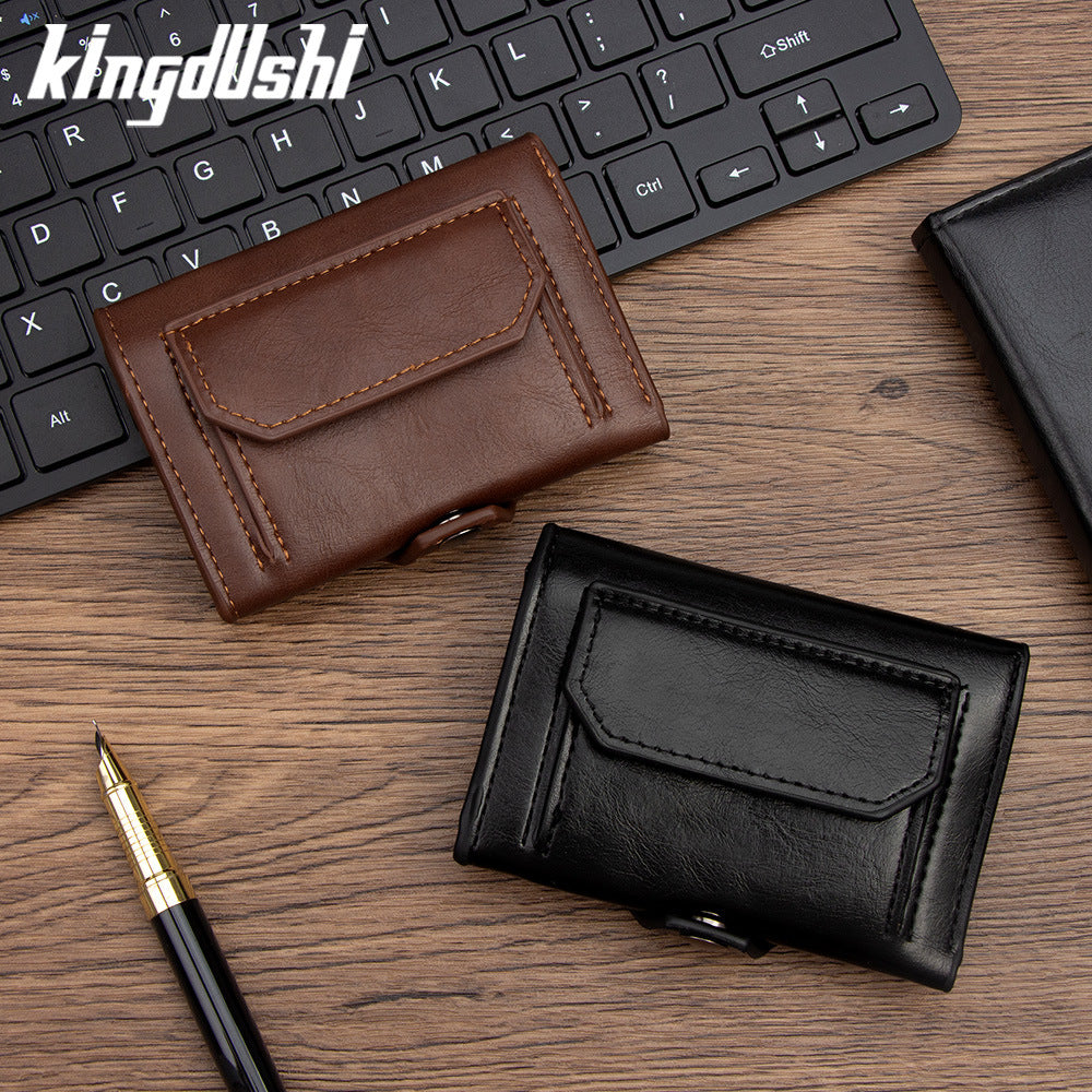 Men's Stylish Trifold Wallet with Multiple Card Slots and Coin Pocket, PU Leather Design with Stitching Details