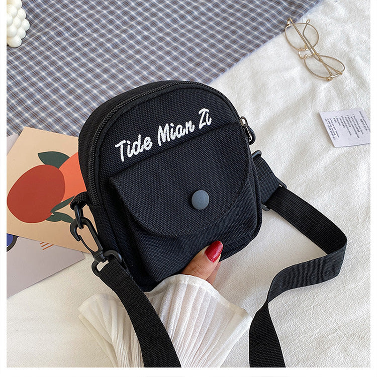 New Crossbody Shoulder Bag Female Cartoon Cute Letters Canvas Student Summer Phone Bag