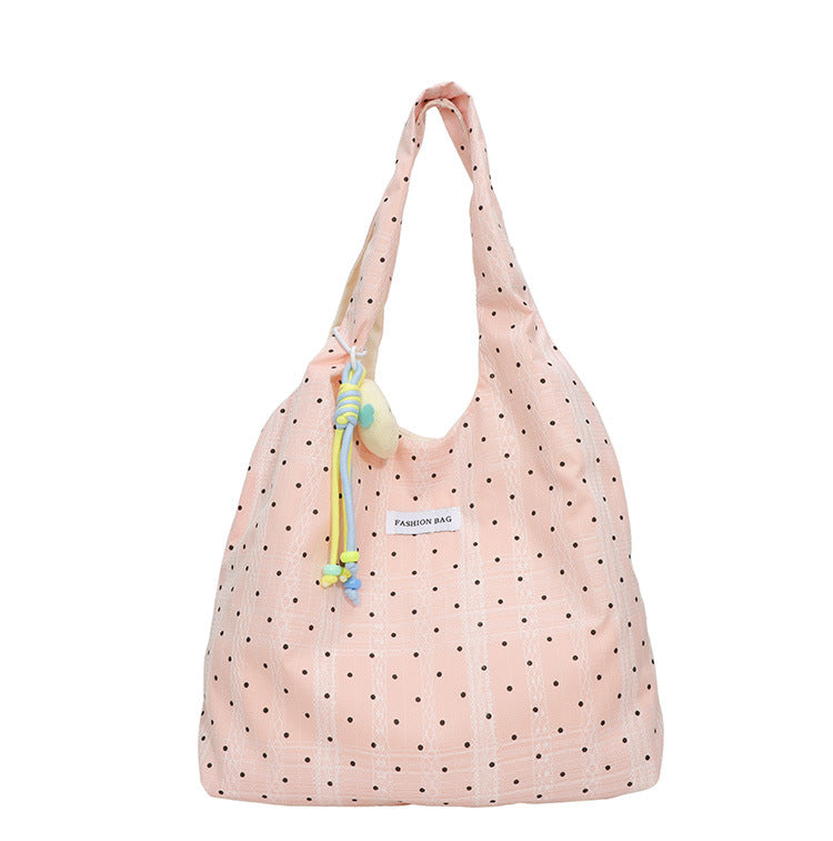 Cute Polka Dot Tote Bag with Fashion Charm and Magnetic Closure for Daily Use