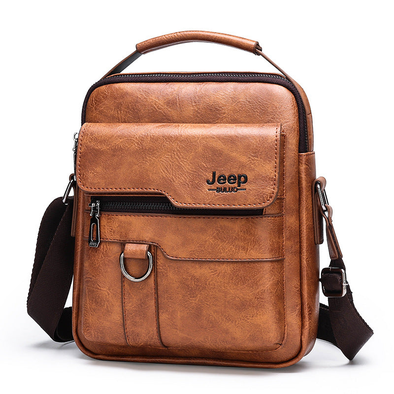 Retro Men's Shoulder Bag with Large Capacity, PU Leather Crossbody Bag for Business and Casual Use, Featuring Zipper Pockets and Stylish Stitching Design