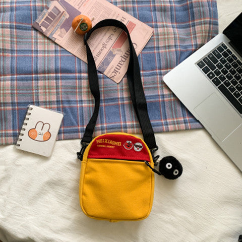 Cute Cartoon Print Canvas Crossbody Bag for Women, Street Style Small Square Bag with Zipper and Phone Pocket