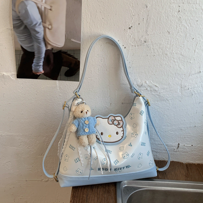 Cute Kitty Shoulder Bag Large Capacity Soft Pu Material Everyday Joker Fresh Sweet Style Tote Bag