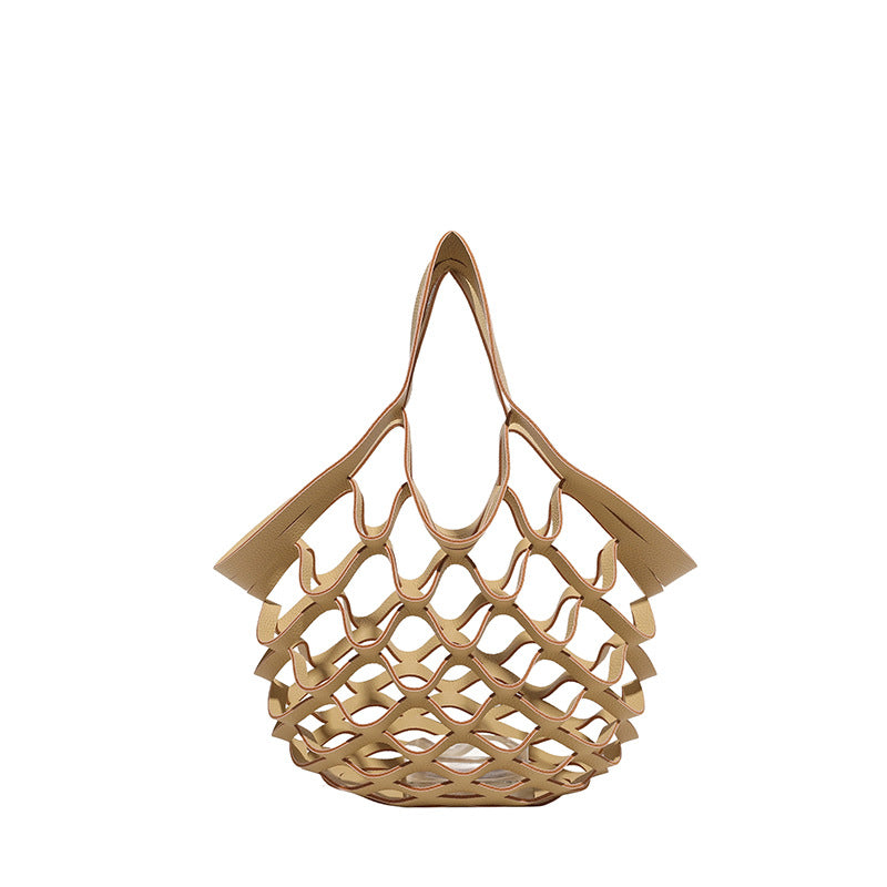 New Spring New Women's Net Bag Handmade Pu Folding Hand Bag Large Capacity Shoulder Bag