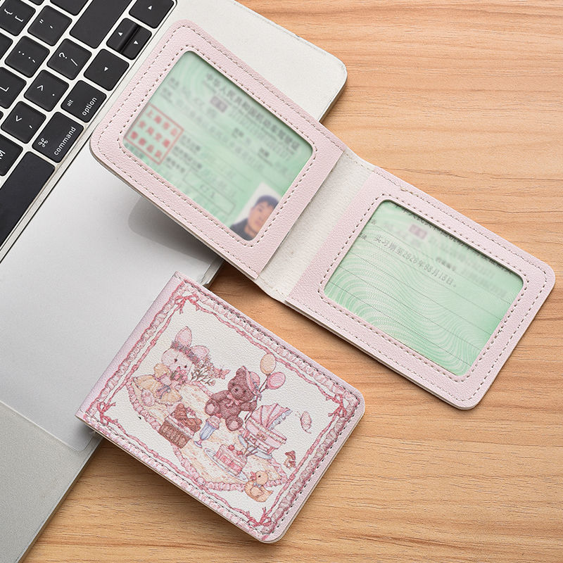 Women's Wallet Cute Cartoon Rabbit Bear Picnic Theme Card Holder Lace Design Expansion Storage