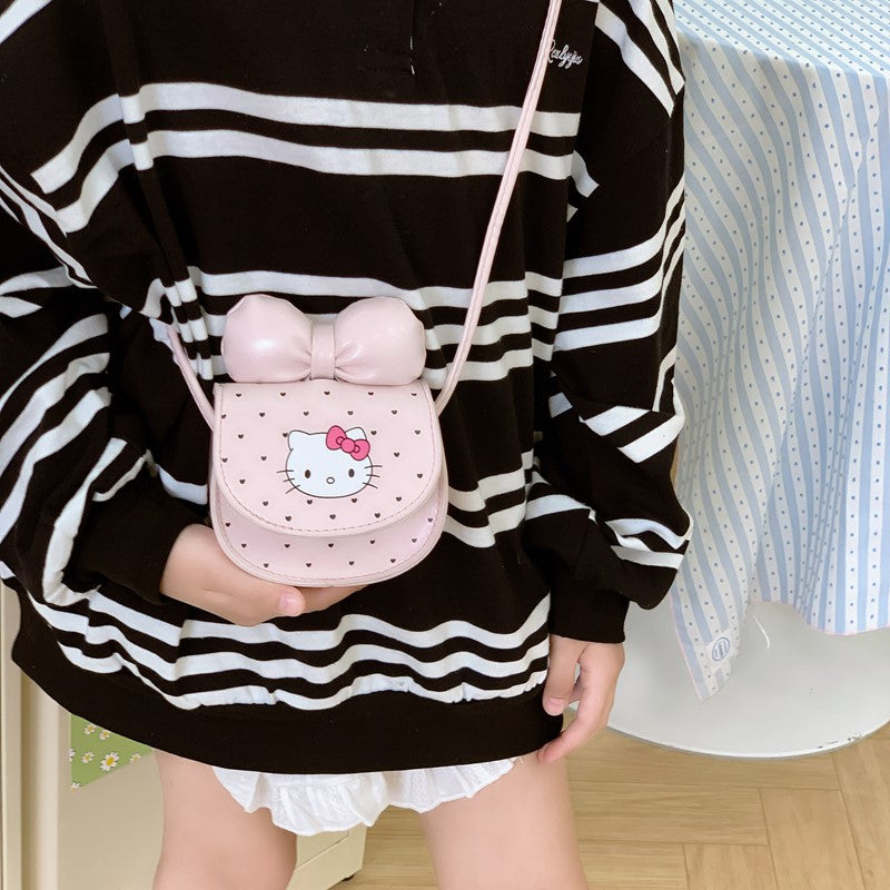 Children's Bags New Cartoon Cute Bow Mini Coin Purse Cat Printing Boys and Girls Messenger Bag
