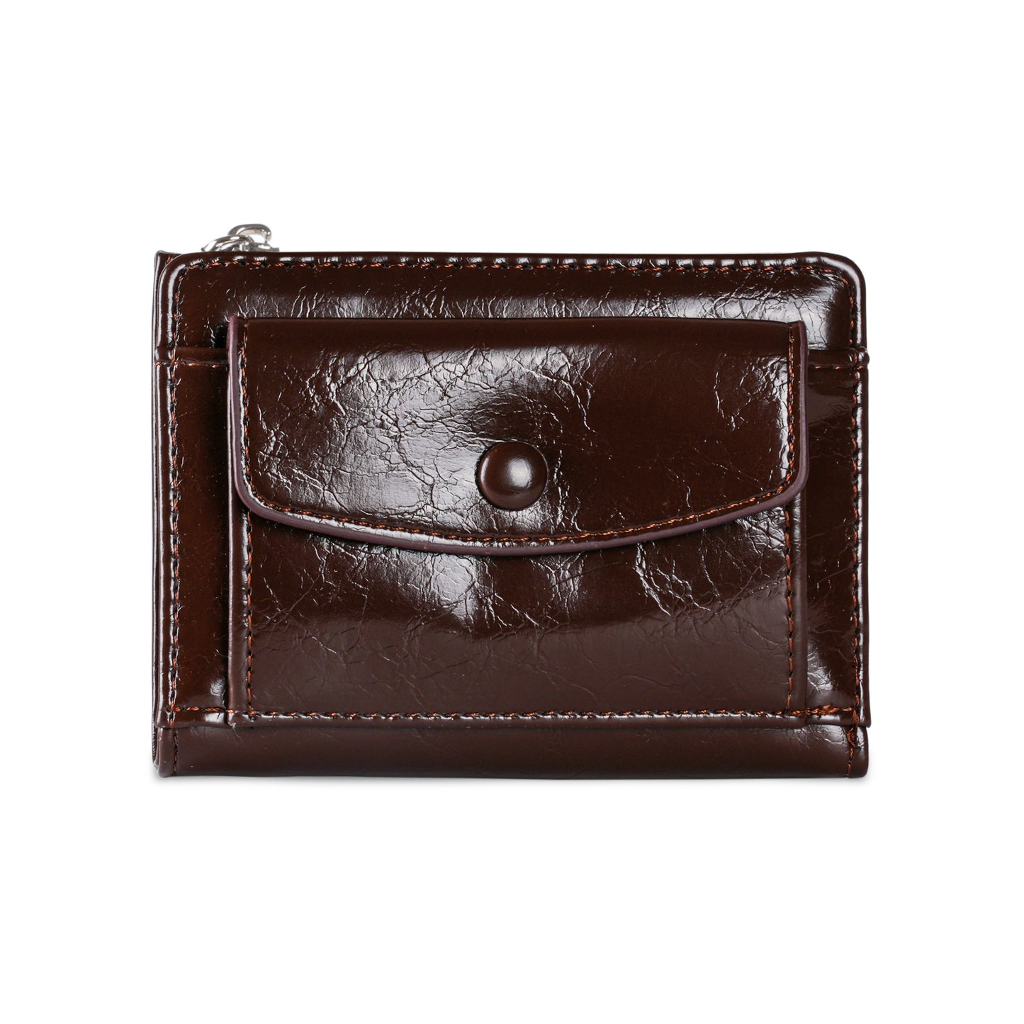Retro Oil Wax Skin Red Short Wallet Female Multi-Card-Slot Card Holder Student Zipper Multifunctional Wallet