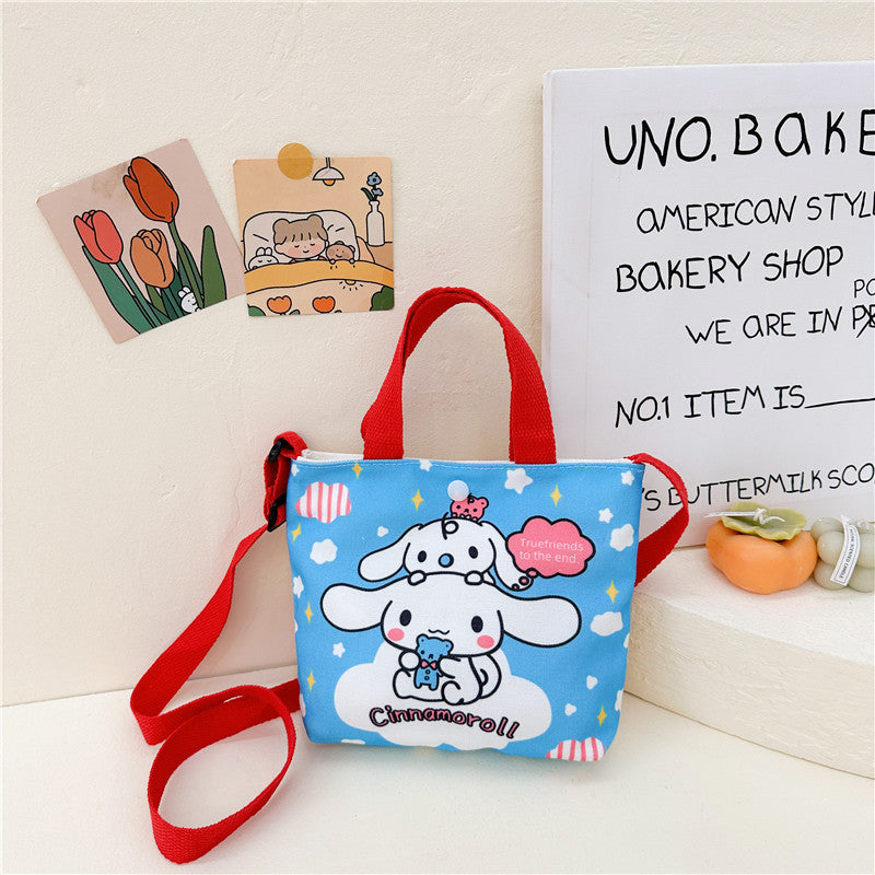 Cute Cartoon Canvas Tote Bag for Kids with Adjustable Strap, Perfect for Daily Outings and Playtime