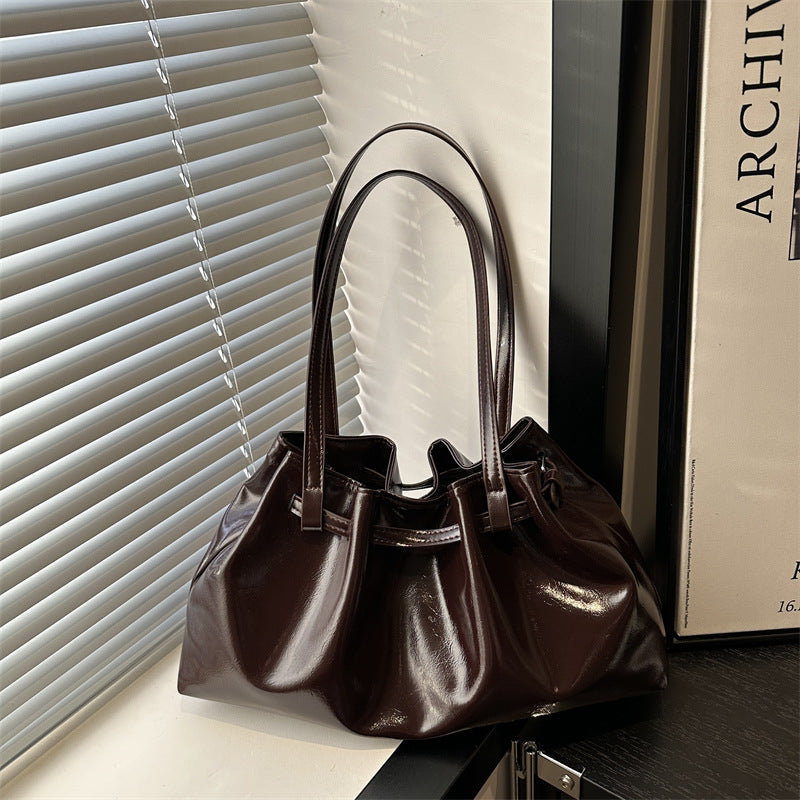 Popular Shoulder Bag Women's Pleated Tote Bag Large Capacity Pu Soft Leather Casual Handbag