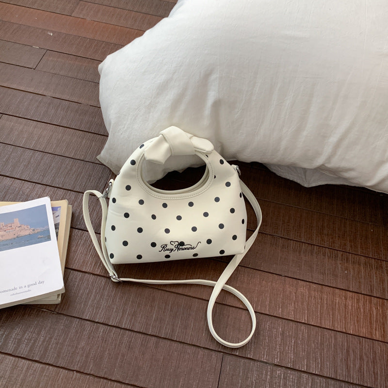 Retro Dots Bow Handbag Women's Fashion Shoulder Messenger Bag Simple All-Match Daily