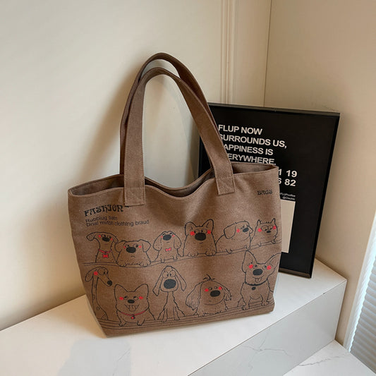 Korean Style Western Style Big Bag Women's New Casual All-Match Tote Canvas Bag Large Capacity Commuter Shoulder Bag