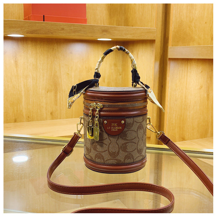 Jing Retro Bucket Bag New Presbyopic Printed Handbag Women's Fashion Shoulder Messenger Bag