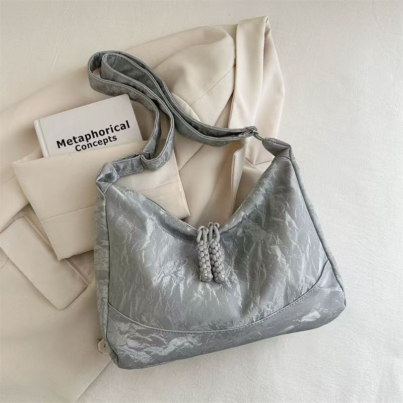 2026 Spring New Fashion Women's Large Capacity Soft PU Tote Bag with Beaded Drawstring, Casual Travel Shoulder Bag