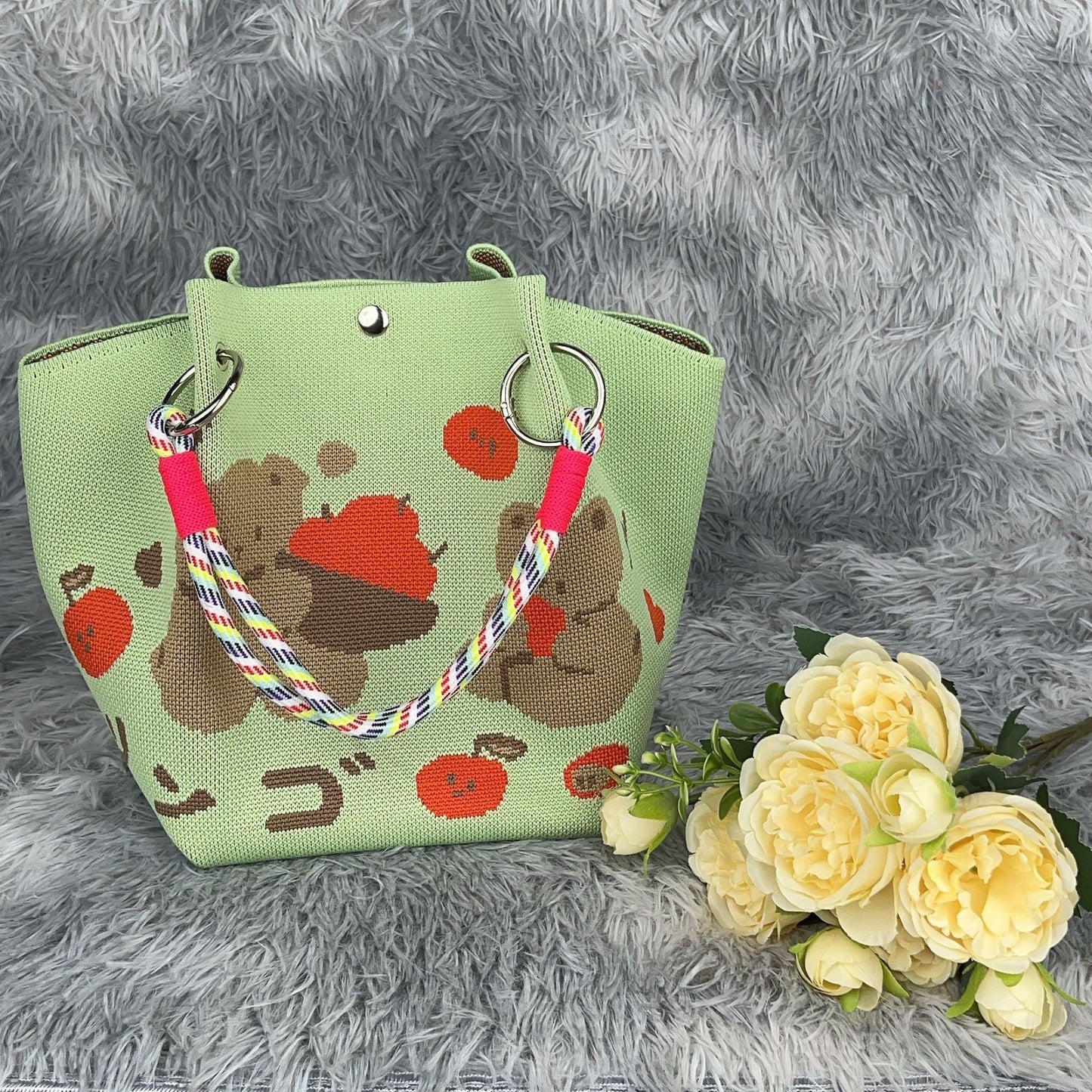 Women's Shoulder Bag New Hollow Canvas Handbag Color Rope Handle Large Capacity Daily Commuter Women's Bag