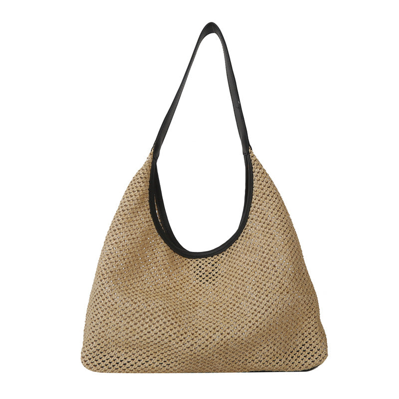 Korean Vintage Weave Tote Bag Women's Straw Large Capacity Underarm Shoulder Beach Bag