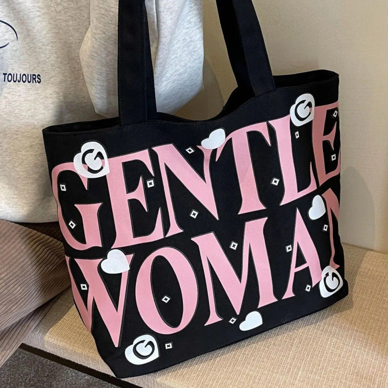 Gentle Woman Print Tote Bag for Women - Stylish Canvas Shoulder Bag with Large Capacity and Fashionable Design