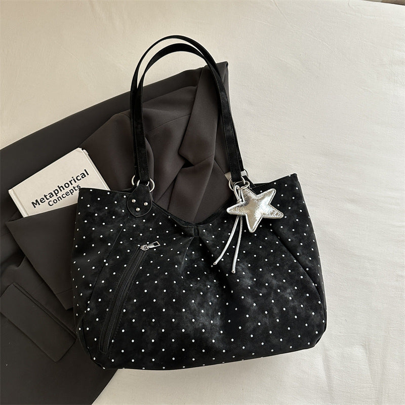 New Polka Dot Tote Women's Korean-Style Shoulder Bag Large Capacity Commuter Underarm Bag Fashionable All-Match Handbag