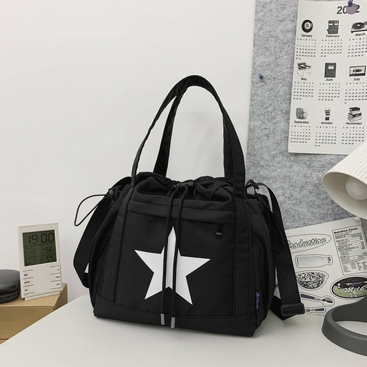 2026 New Japanese Style Casual Large Capacity Crossbody Bag for Women, Simple Polyester Tote with Geometric Star Design, Perfect for Commuting and Travel
