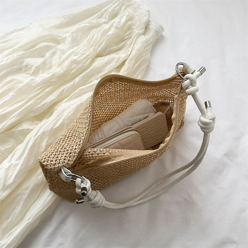 Hand-Woven Bag Women's New Fashion Retro Straw Woven Tote Bag Versatile Large Capacity Shoulder Bag