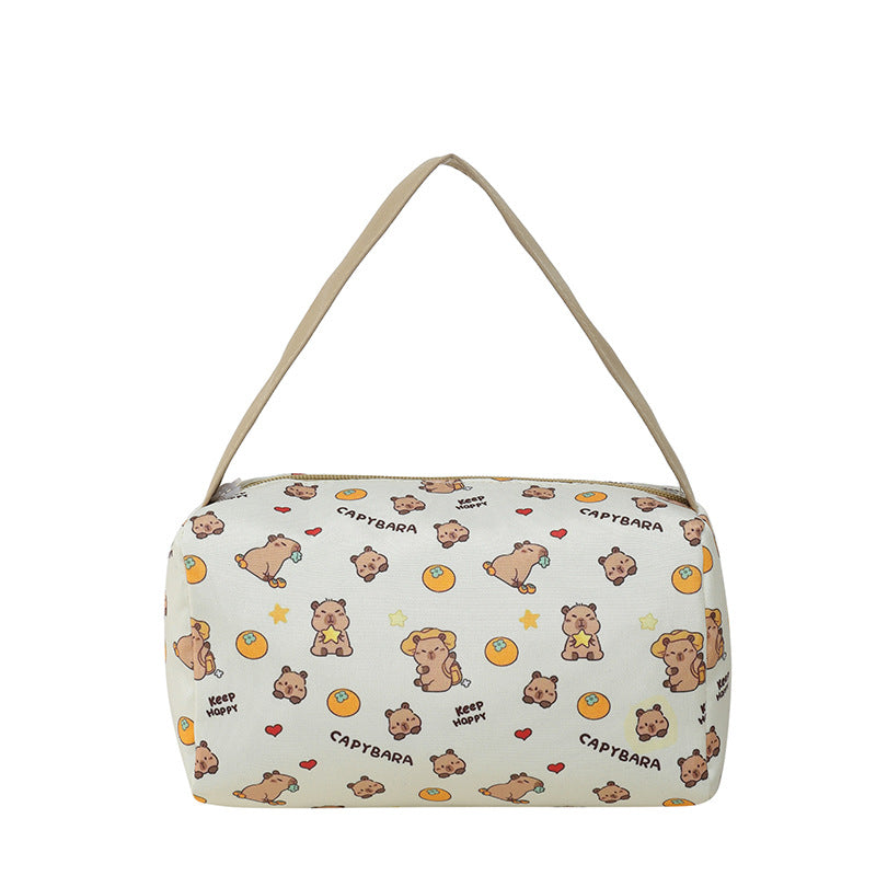 Cute Cartoon Printed Women's Cosmetic Bag Large Capacity Zipper Design Daily Portable Storage Bag
