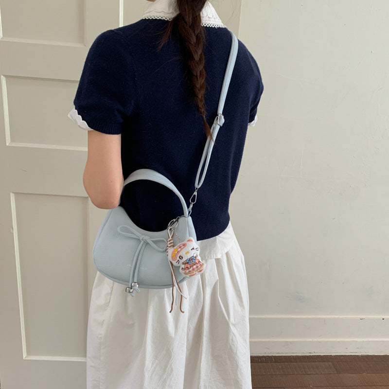 Chic Bow Detail Crossbody Bag 2026 Spring New Vintage Shoulder Bag for Women with Cute Charm and Practical Inner Pocket