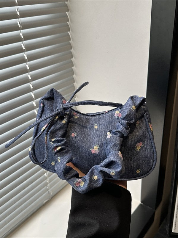 2025 New Denim Crossbody Bag for Women, Trendy Street Style with Bow Strap and Zipper Closure, Perfect for Daily Outfits