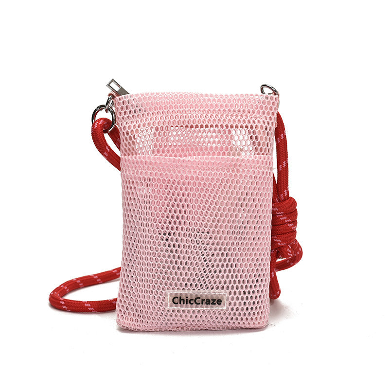 Sweet Fresh Cell Phone Bag Women's Summer New Hollow Shoulder Bag Crossbody Mesh Portable Storage Bag