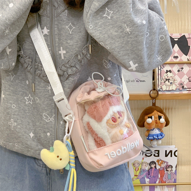 Cute Transparent Pocket Bag with Plush Toy Display - Perfect for Daily Use and School
