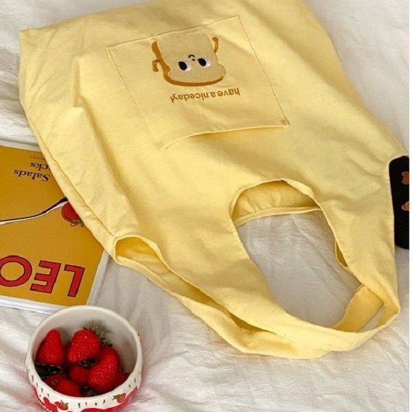 Cute Japanese Harajuku Style Tote Bag with Cartoon Print, Large Capacity Canvas Shoulder Bag for Daily Use and School