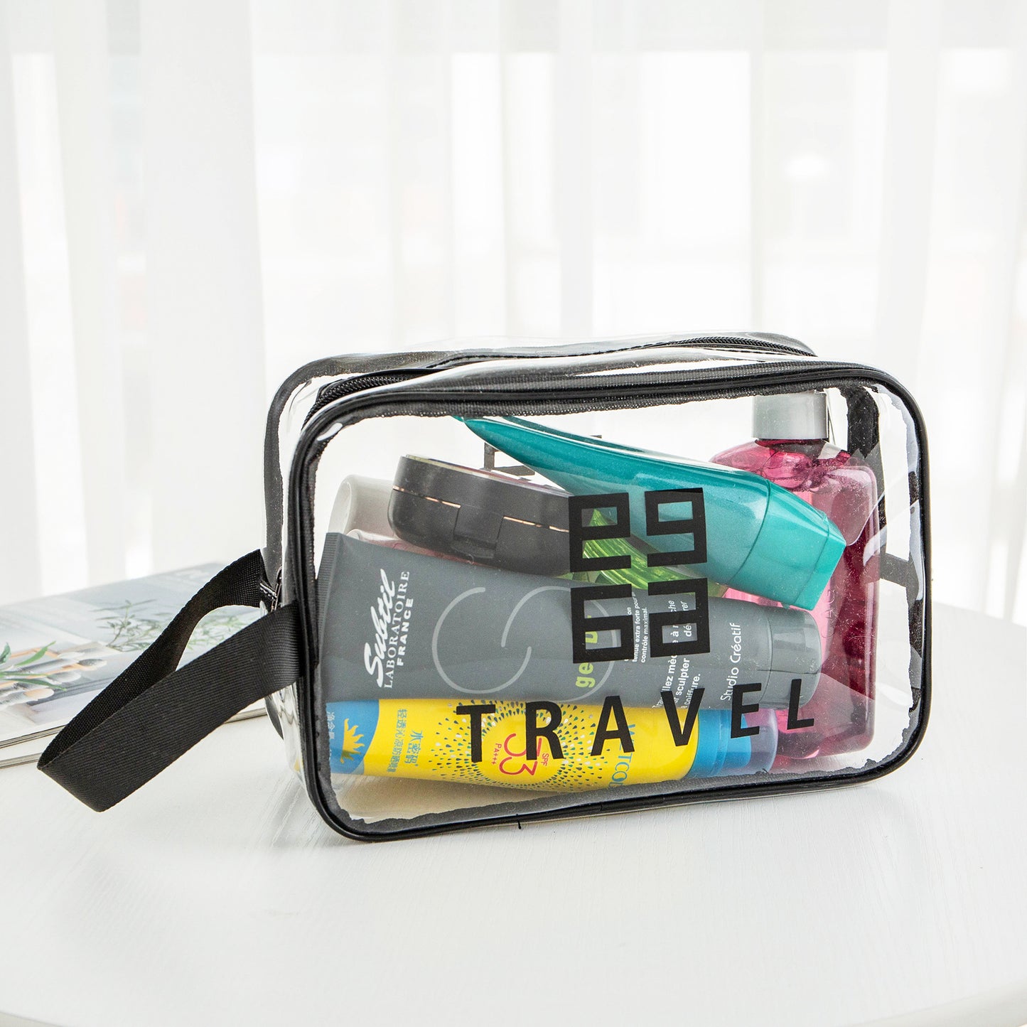 Transparent Waterproof Cosmetic Bag with Double Layer Design for Travel, Makeup and Toiletries Storage