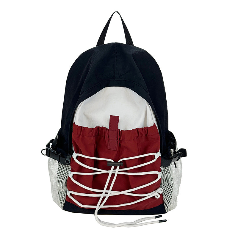 Lightweight Contrast Color Backpack Breathable Drawstring Front Bag Leisure Travel Backpack