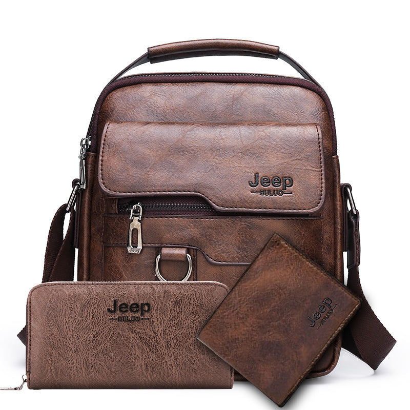 Retro Men's Shoulder Bag with Large Capacity, PU Leather Crossbody Bag for Business and Casual Use, Featuring Zipper Pockets and Stylish Stitching Design