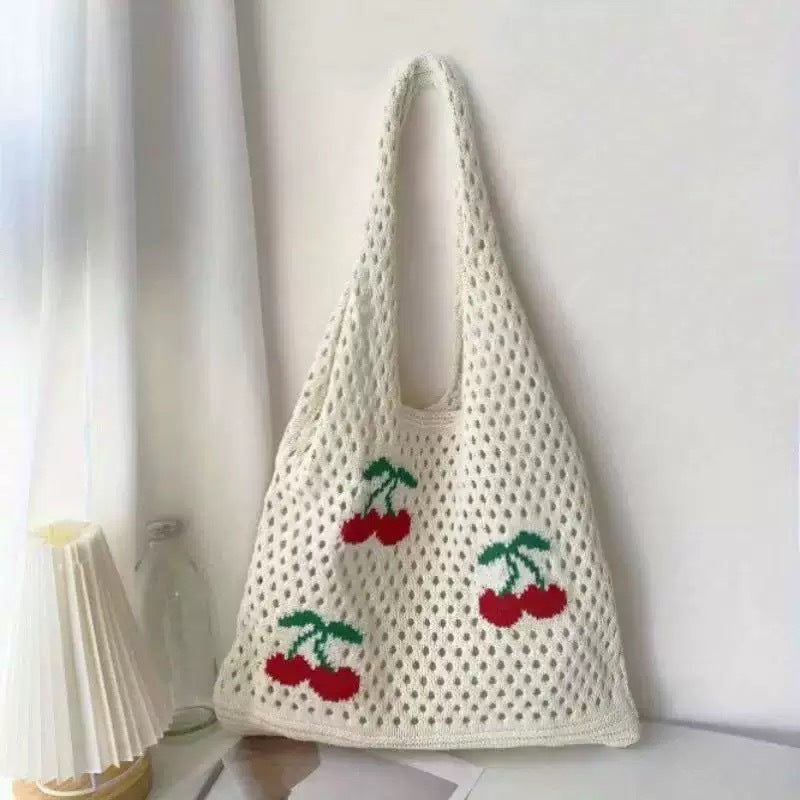 Women's Shoulder Bag Artistic Style Crocheted Daisy Tote Bag Beach Vacation Lightweight Shoulder Bag Leisure Travel Essential Woven Handbag