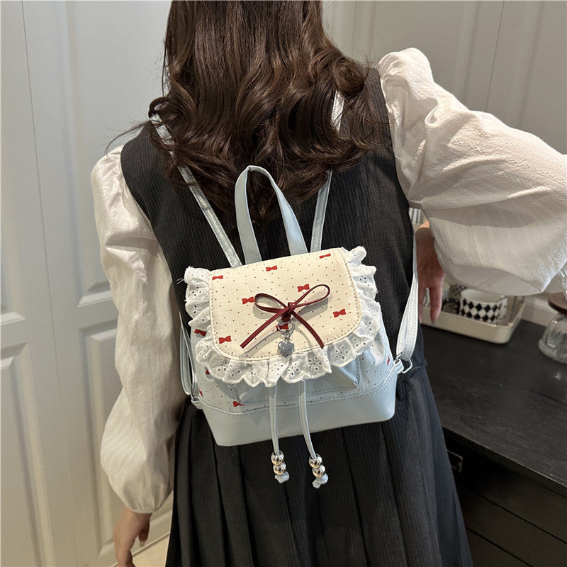 Women's Backpack Ballet Style Cute Small Square Bag Lace Bow Design Fashion New Backpack