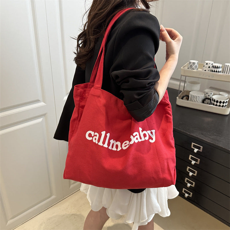 Korean Style Letter Tote Bag Casual Chic Large Capacity Shoulder Bag for Daily Use and Commuting