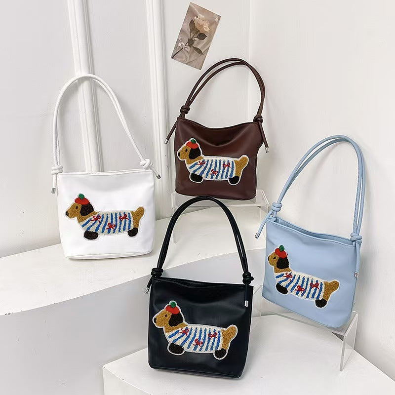 Women's Shoulder Bag Cute Sausage Dog Embroidered Shoulder Bag Knitted Style Design Daily Casual Trend Crossbody Bag