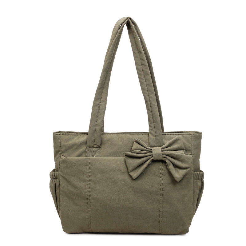 Chic Bow Detail Tote Bag with Large Capacity and Soft Cotton Fabric for Daily Use