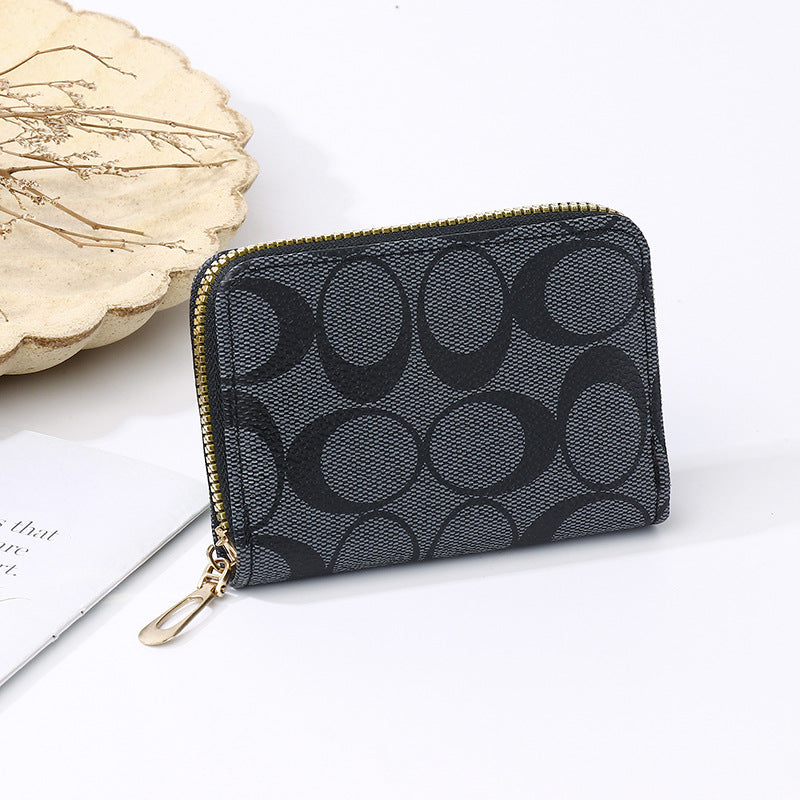 Elegant Women's Card Holder with Multiple Slots, Zipper Wallet, Fashion Letter Print Design for Daily Use