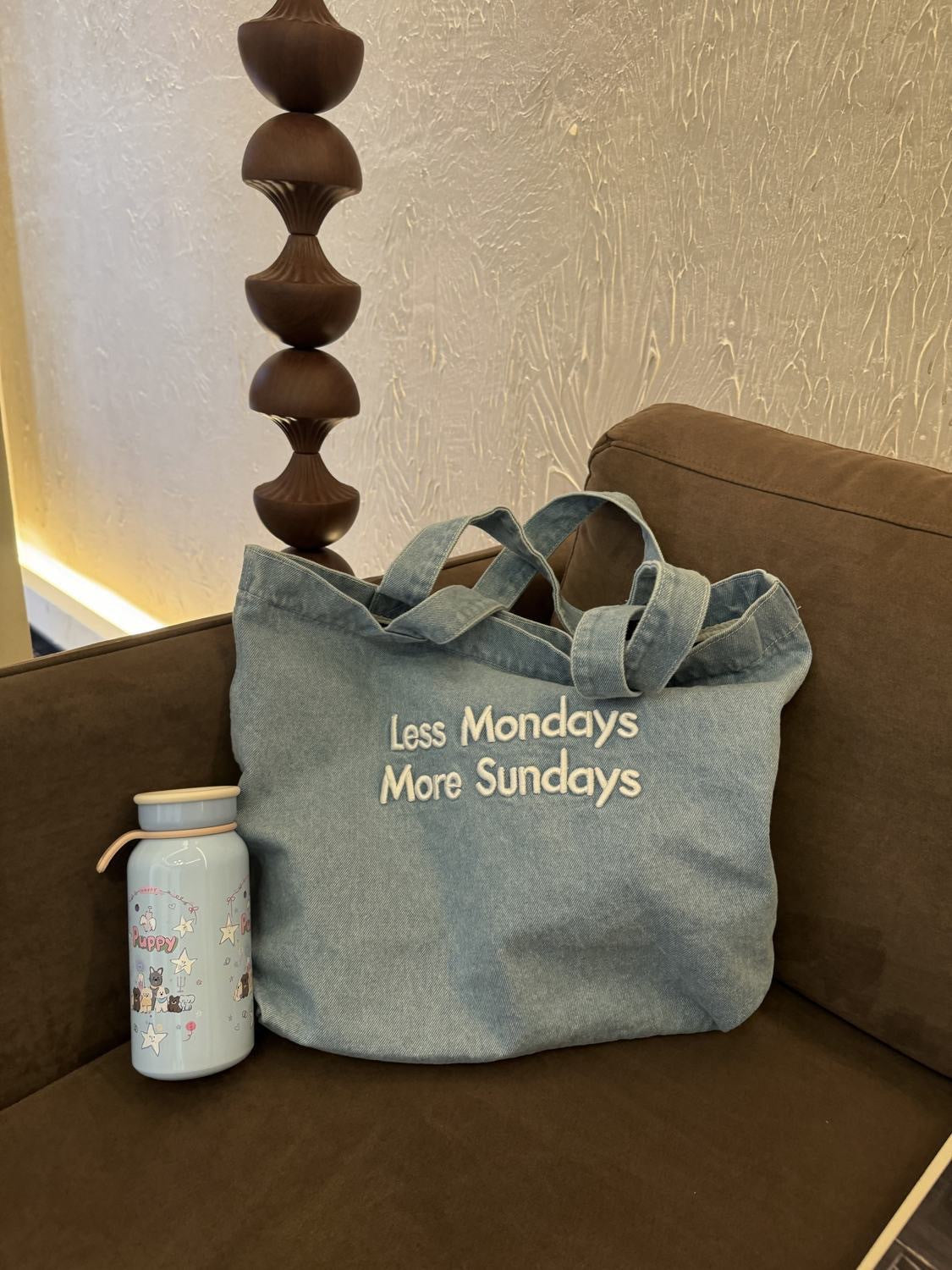 Retro American Denim Tote Bag with Embroidered Quote, Casual Daily Shoulder Bag for Students and Commuters